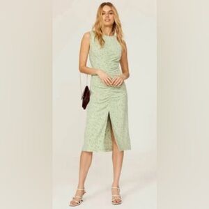 Love,‎ Whit by Whitney Port, Green Floral Ruched Midi Dress size Large, preloved